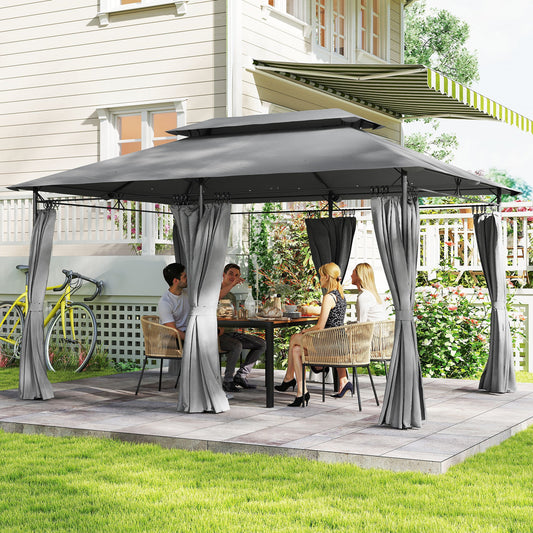 Outsunny 3 x 4m Metal Frame, Two-Tier Roof Gazebo - Dark Grey