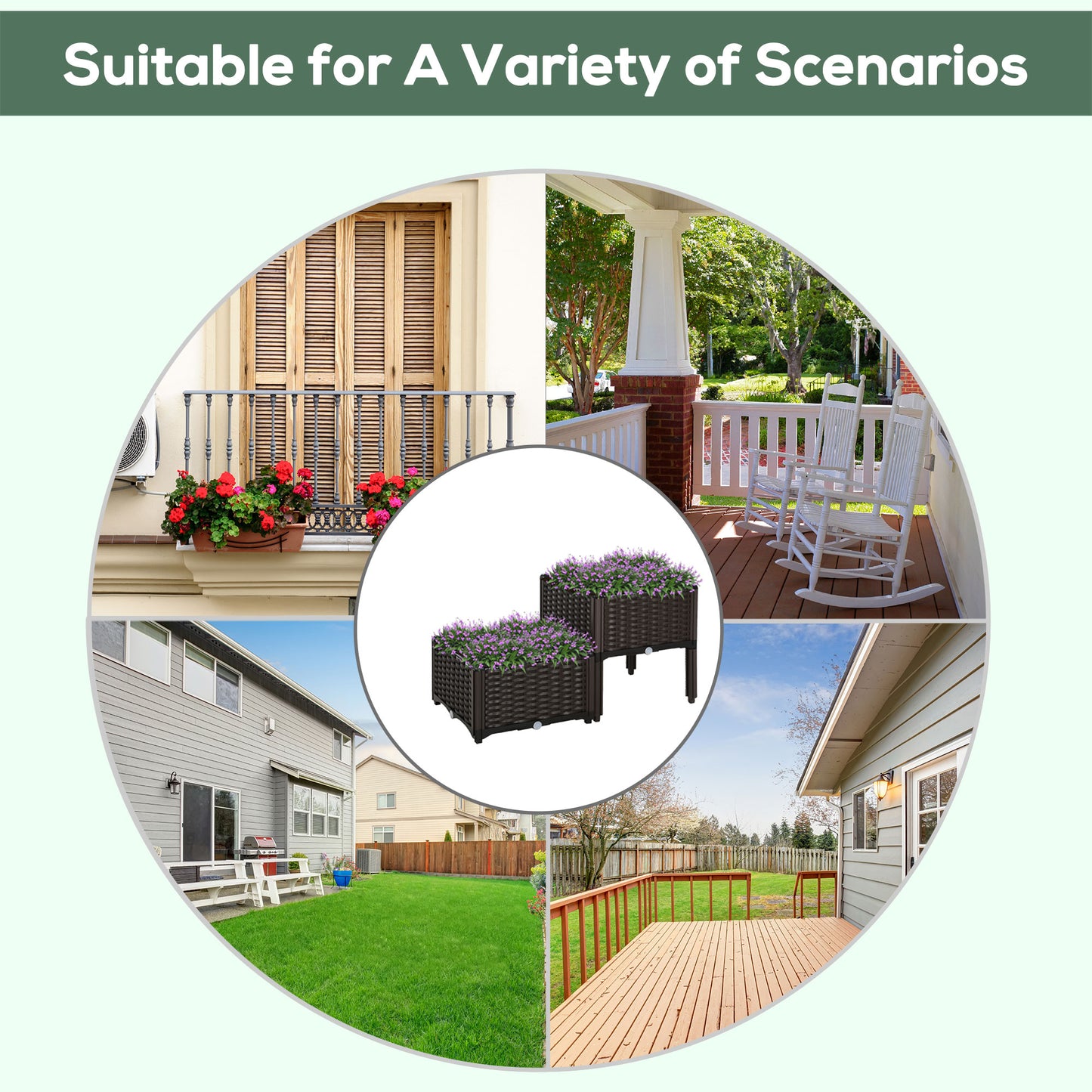 Outsunny Set of 2 26L Garden Raised Bed Elevated Patio Flower Plant Planter Box PP Vegetables Planting Container, Brown