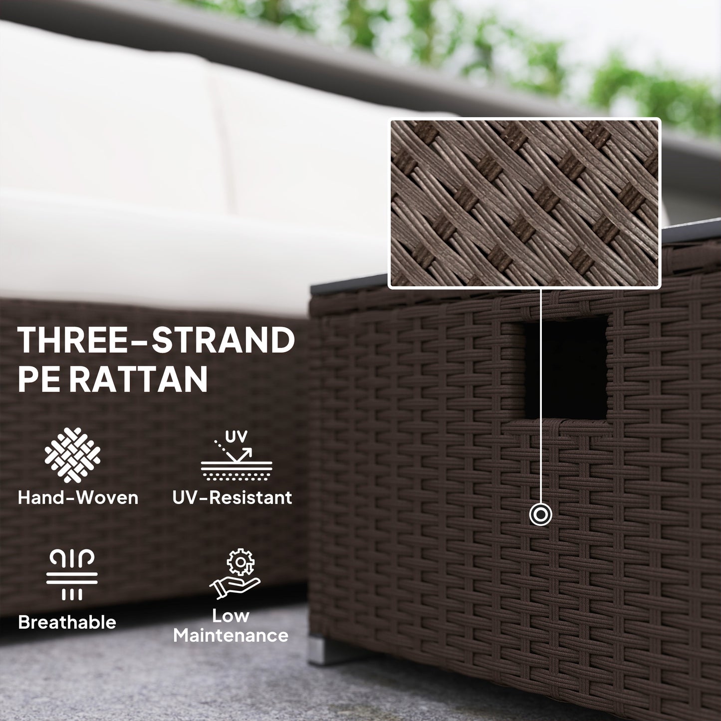 Zestaw mebli ogrodowych Outsunny Five Piece Rattan z paleniskiem gazowym i podnóżkiem - brąz i kremowa biel