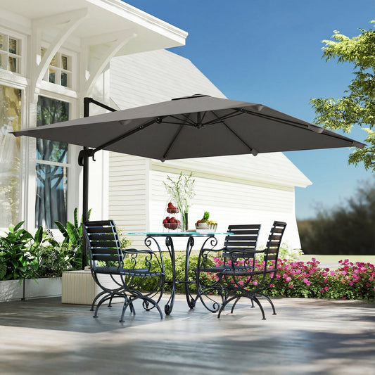 Outsunny 3 x 3 m Cantilever Parasol, Square Patio Umbrella with Crank Handle, Cross Base, Tilt, 360 degrees Rotation, Dark Grey