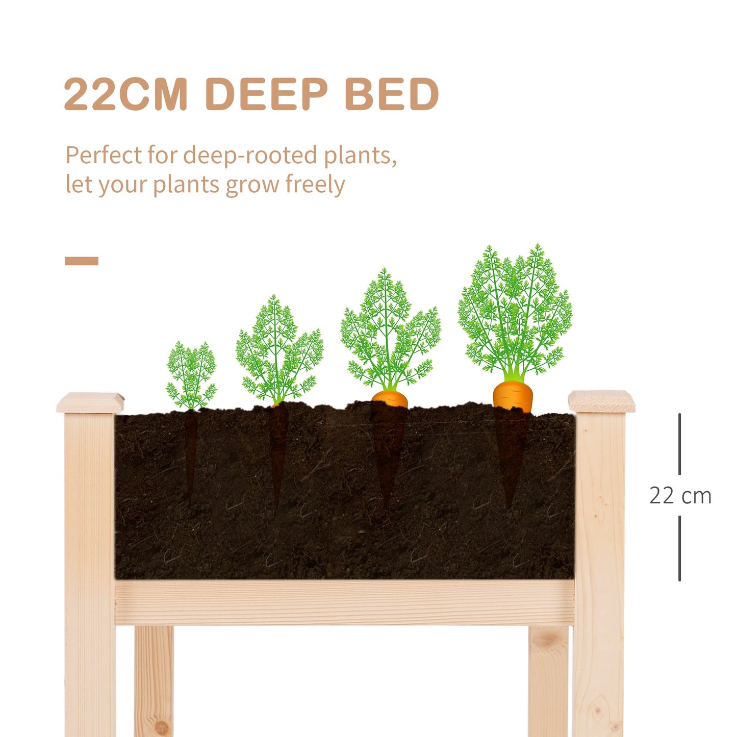 Outsunny Garden Wooden Planters_ Non-Woven Fabric, Rectangular Raised Bed,Fir Wood_Indoor/Outdoor, 122.5Lx56.5Wx76H cm