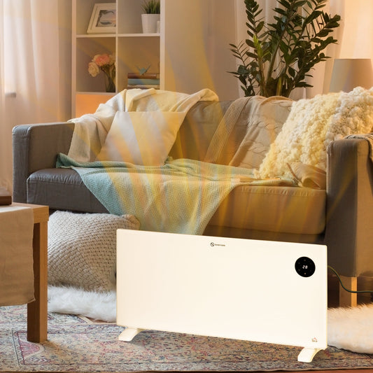 مدفأة كهربائية من هومكوم بقوة 2000 واط، قائمة بذاتها أو مثبتة على الحائط، مع منظم حرارة قابل للتعديل، ومؤقت، باللون الأبيض