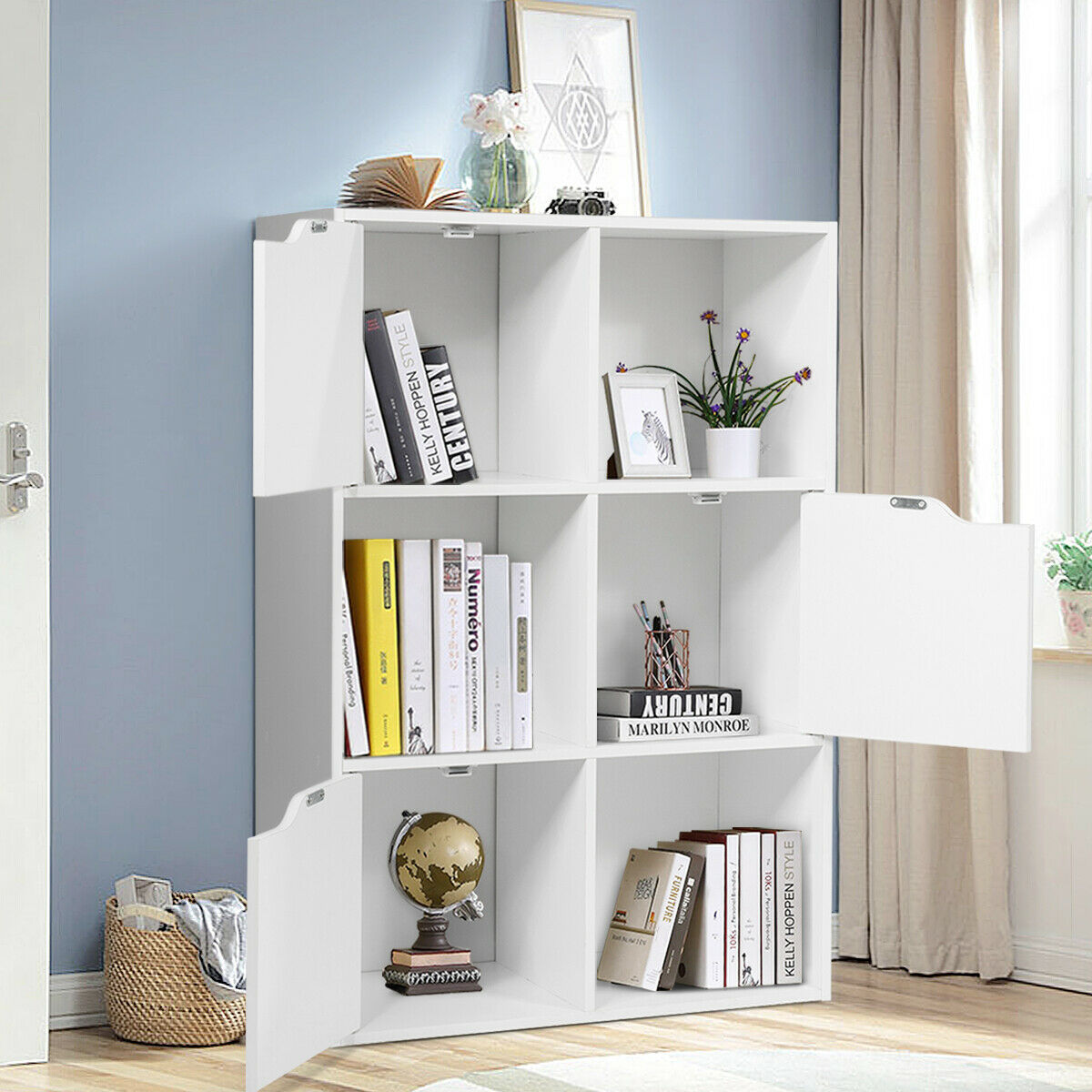 White Modern Open and Closed 6 Cube Shelving Unit