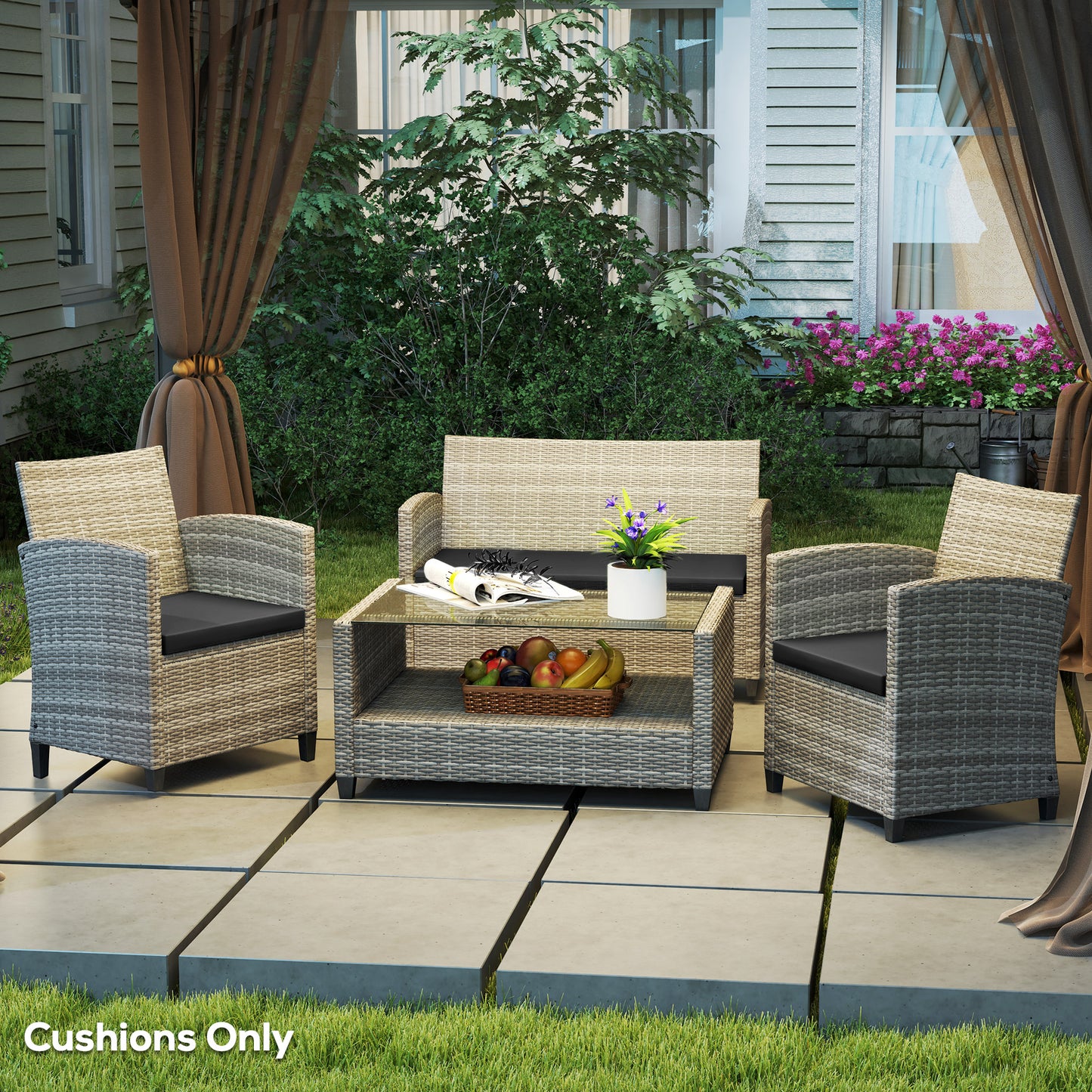 Poduszki na meble ogrodowe Outsunny Outdoor Seat Pads do mebli rattanowych, 3 szt., czarne