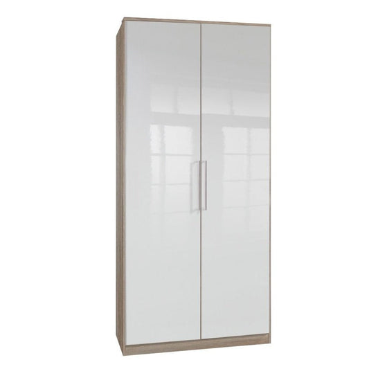GEMA 2 Door Wardrobe Oak and White Gloss 90cm