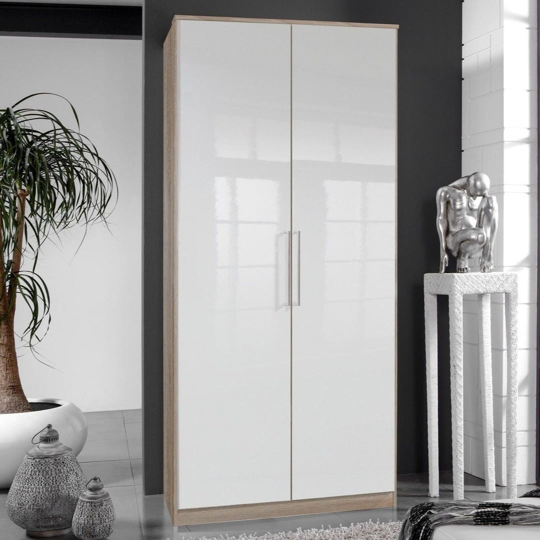 GEMA 2 Door Wardrobe Oak and White Gloss 90cm