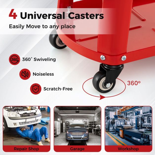 Garage Rolling Stool with Equipment Tray and Tool Holder-Red