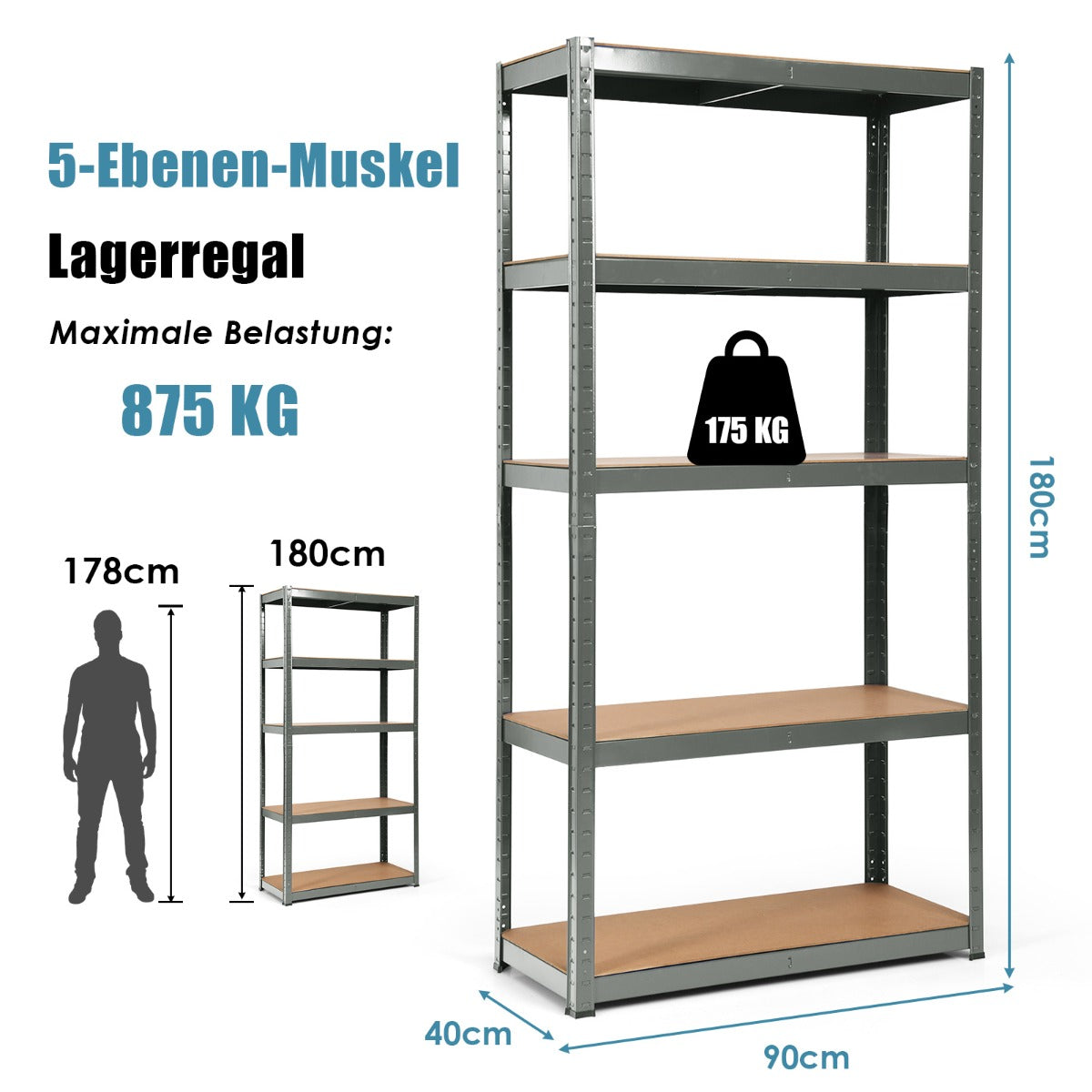 1.8m Warehouse Shelving for Books and Kitchenware-Gray