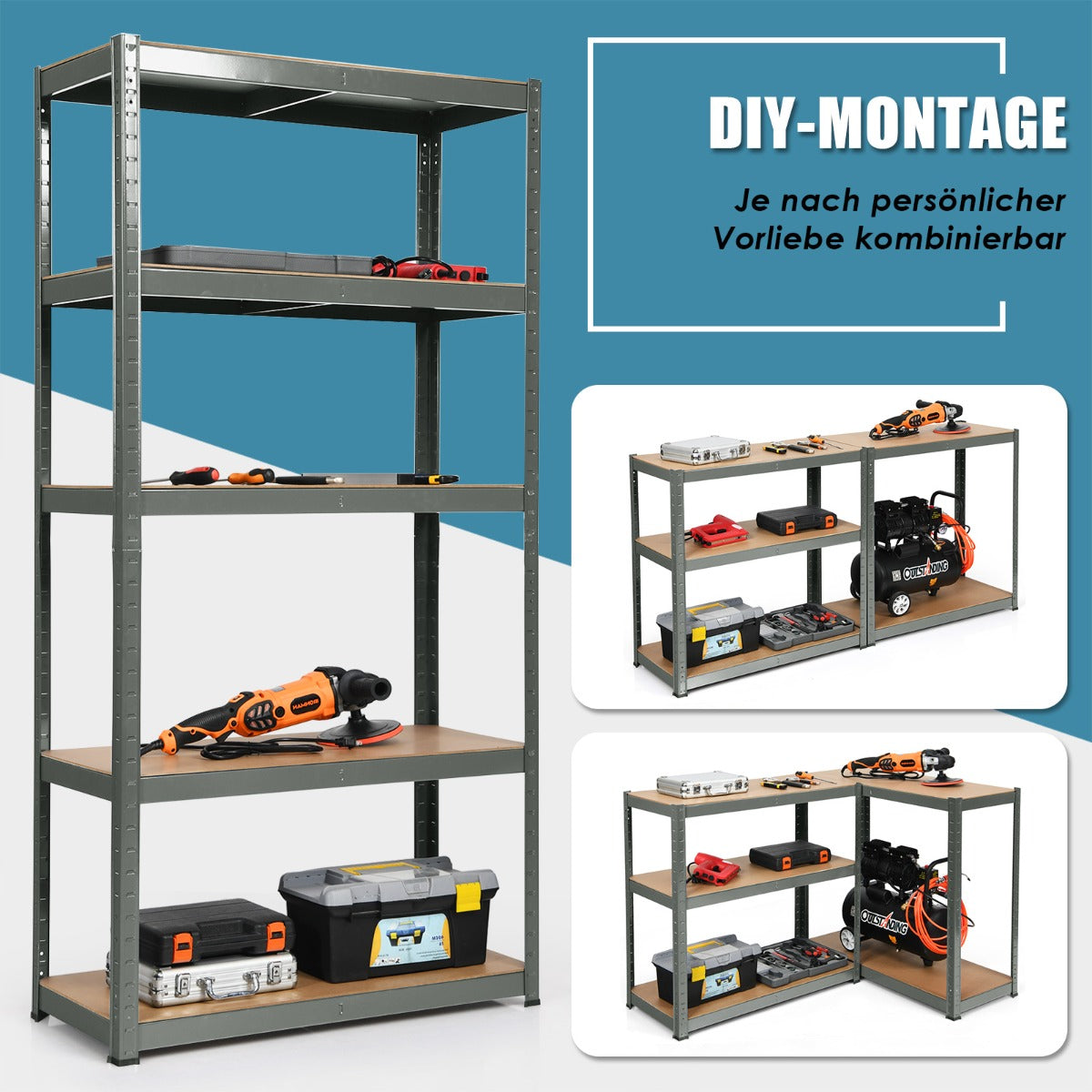 1.8m Warehouse Shelving for Books and Kitchenware-Gray
