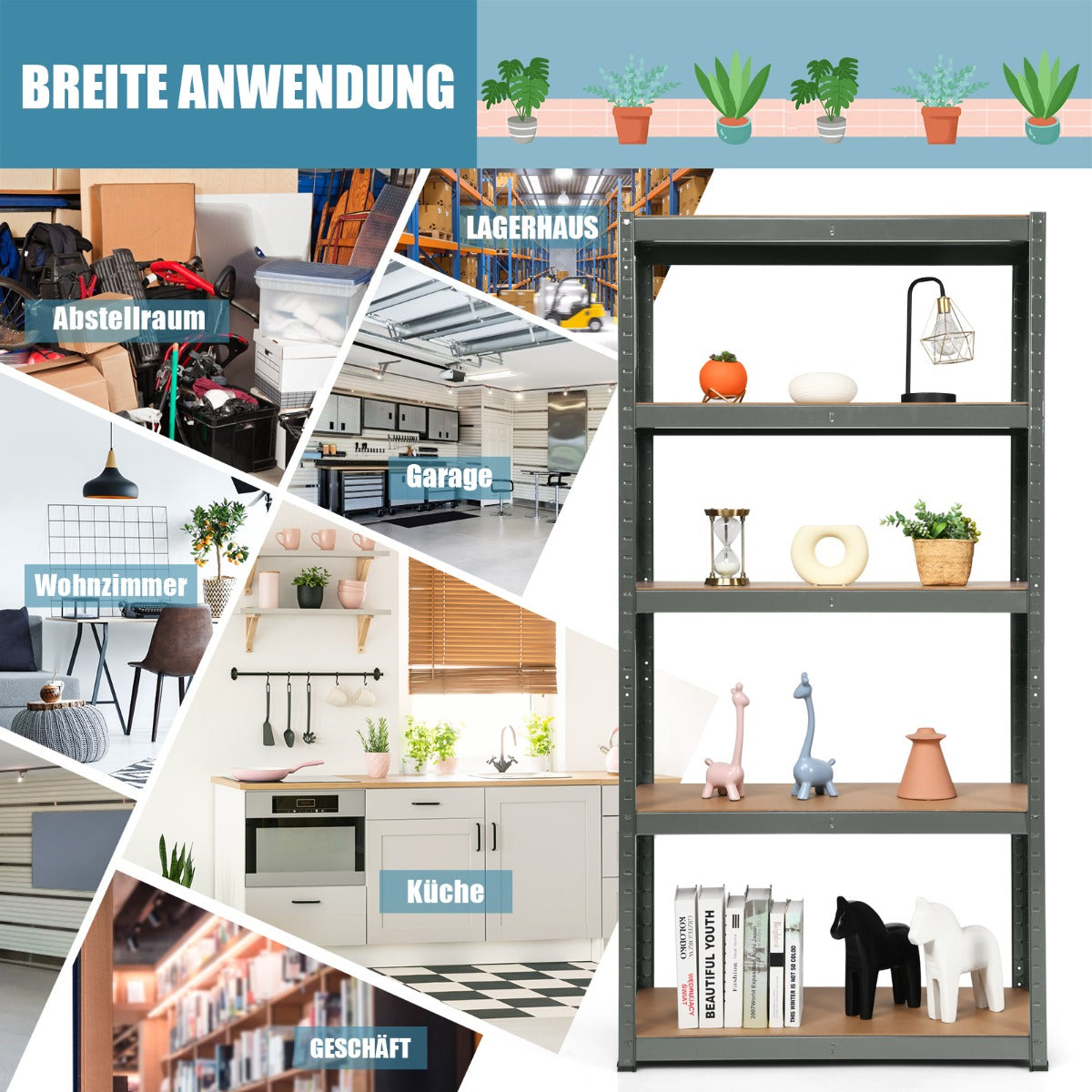 1.8m Warehouse Shelving for Books and Kitchenware-Gray
