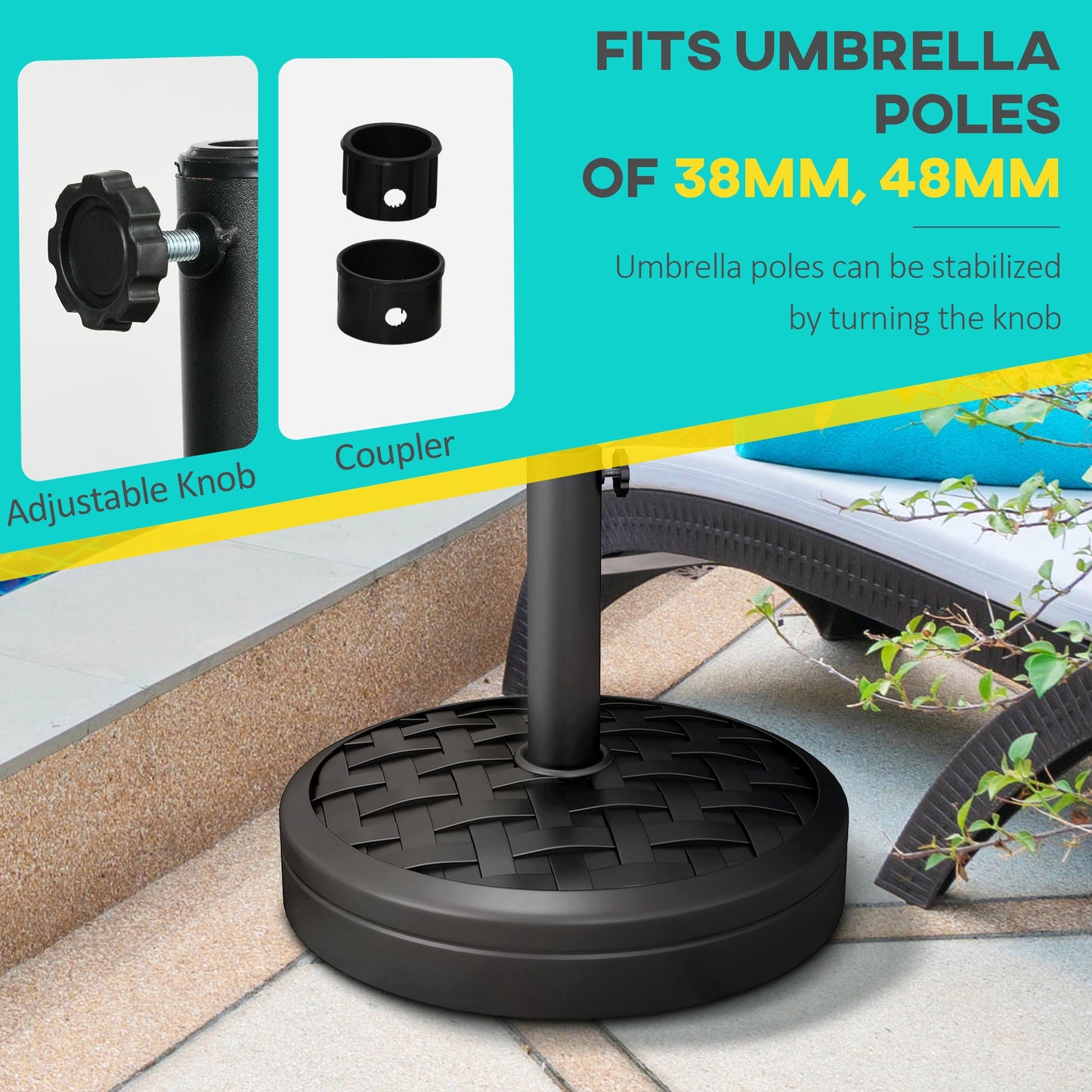 Outsunny 18 kg betonowa podstawa parasola z efektem rattanu 45 cm średnicy wytrzymały stojak na parasol na zewnątrz