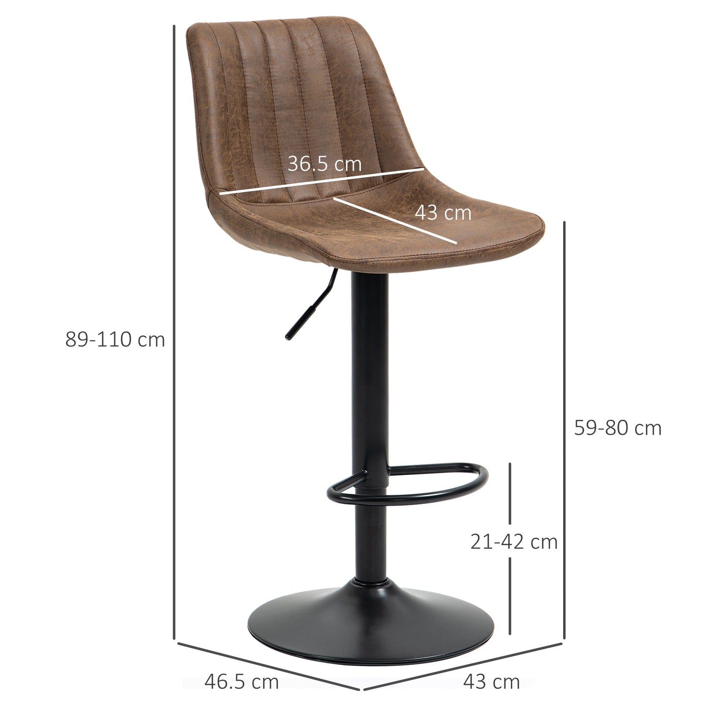 HOMCOM Adjustable Bar Stools Set of 2 Counter Height Barstools Dining Chairs 360¡ Swivel with Footrest for Home Pub, Brown