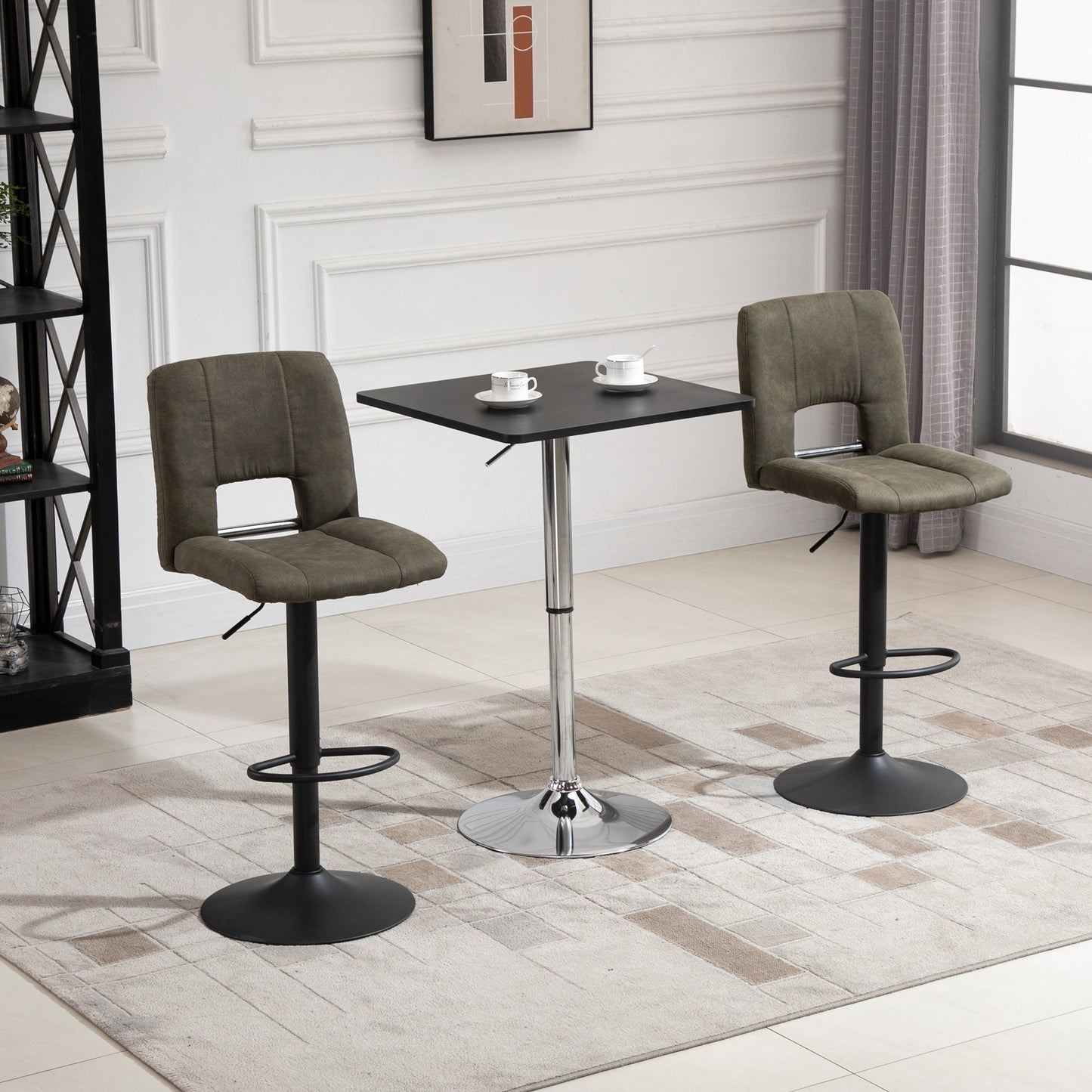 HOMCOM Modern Height Adjustable Counter Bar Table with 360¡ Swivel Tabletop and Electroplating Metal Base, Pub Desk for Living Room, Kitchen, Restaurant, Pub, Black and Silver