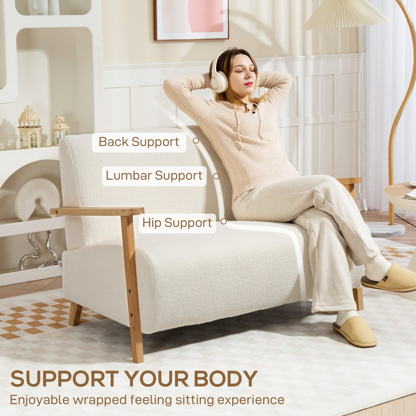 HOMCOM Small Sherpa Fabric 2 Seater Sofa Settee - Cream White