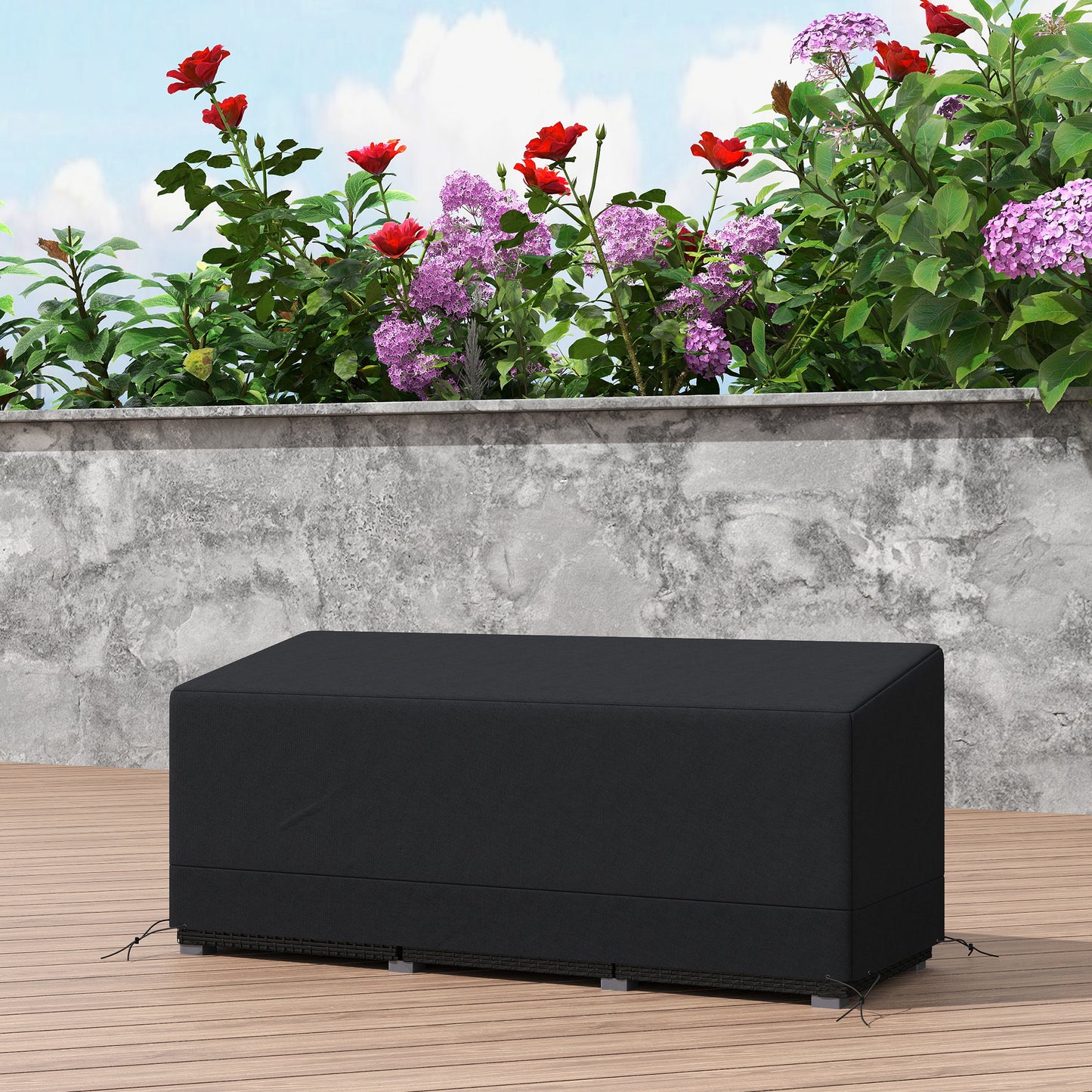 Outsunny Rectangular Patio Garden Furniture Cover Waterproof for 3 Seater Sofa Bistro Set, UV Resistant Protection 600D Oxford Fabric Rattan Lounge Clean Cover, 190 x 72 x 76cm, Black