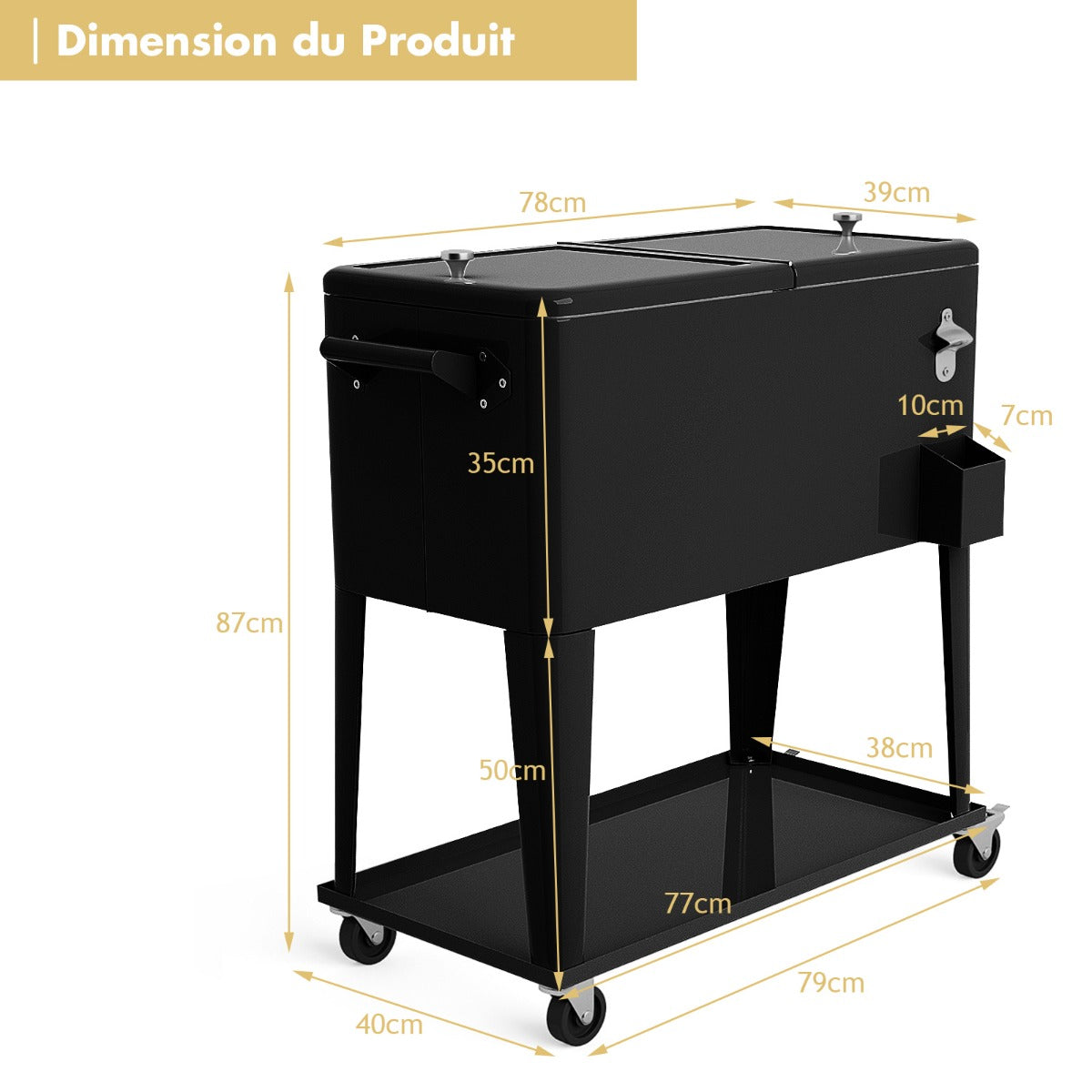 76 litre Outdoor Ice Chest Cooler Trolley-Black