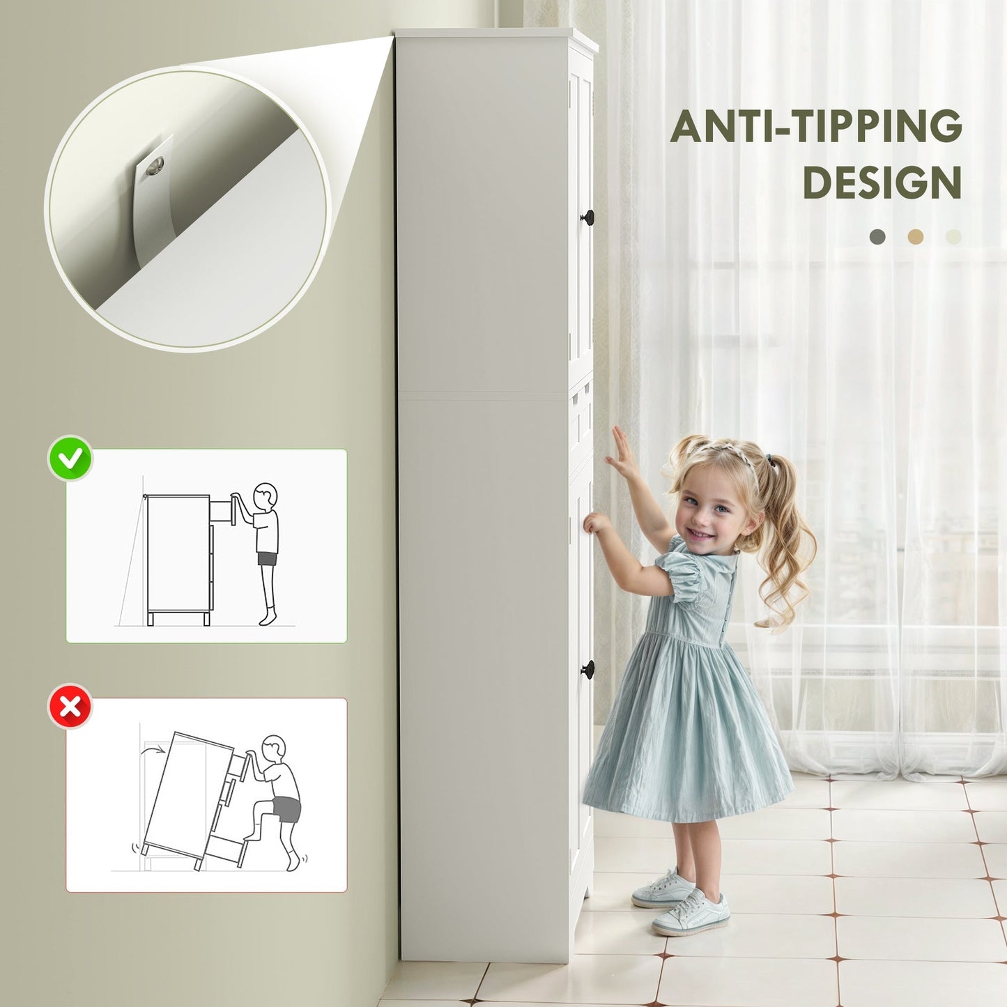 HOMCOM Tall Bathroom Storage Cabinet in White, image 5