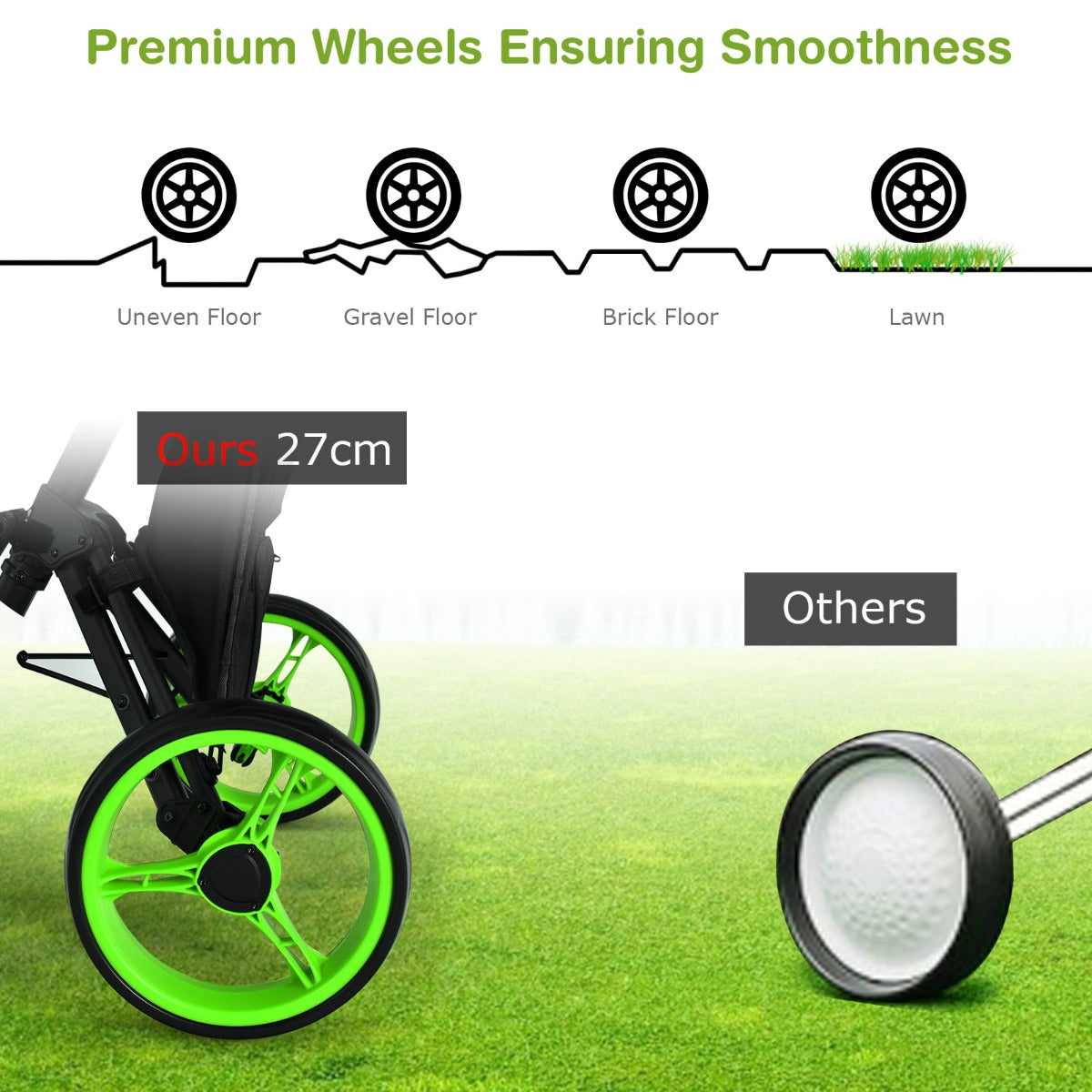 Golf Push Pull Cart with Storage Bag and Foot Brake-Green