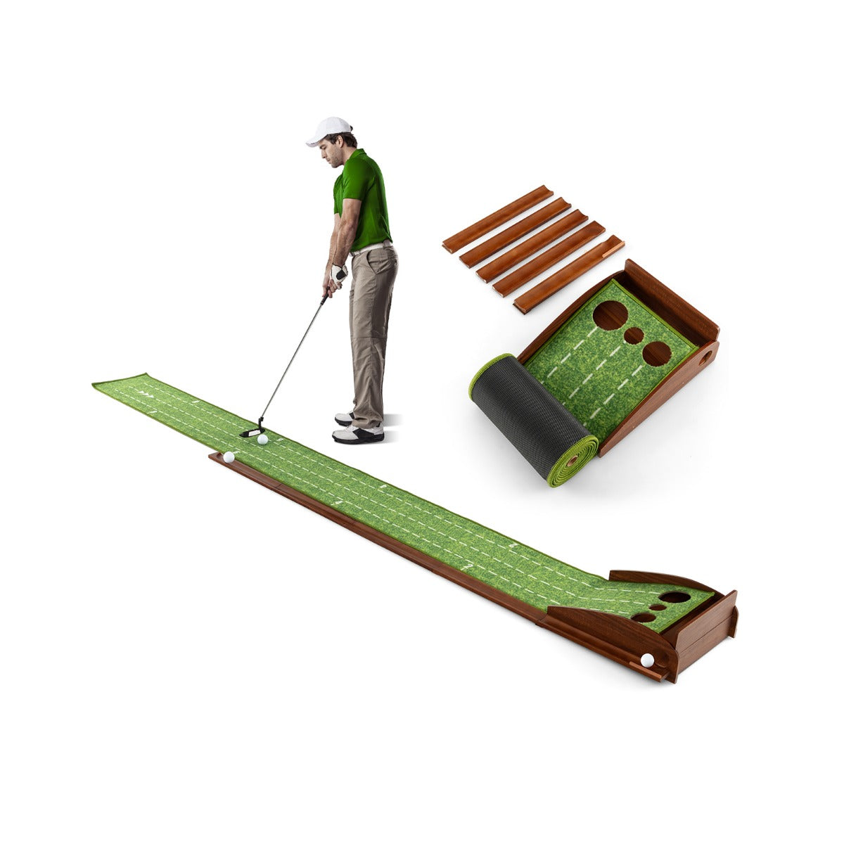 Golf Putting Practice Mat with Auto Ball Return for Home and Office-3 Holes