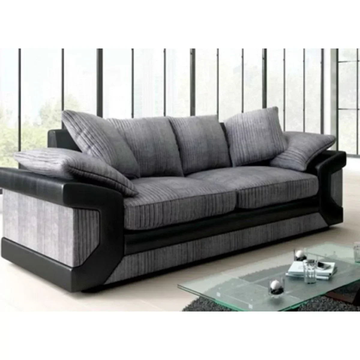 Sofa narożna Swansea II Jumbo Cord w kolorze czarno-szarym z podłokietnikiem po lewej i prawej stronie