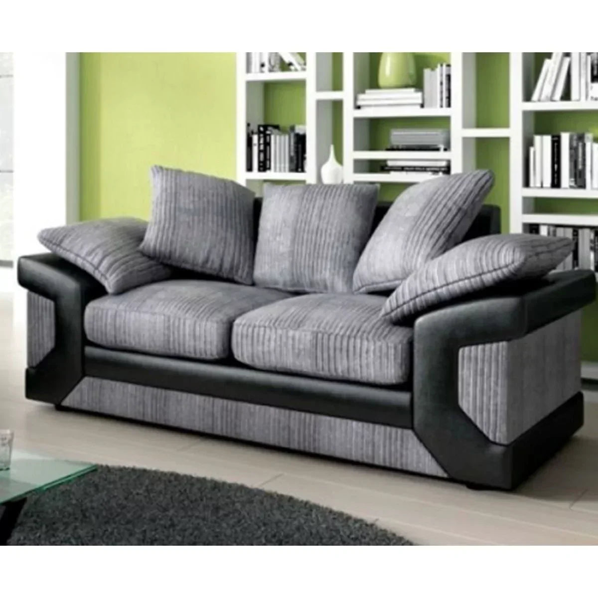 Sofa narożna Swansea II Jumbo Cord w kolorze czarno-szarym z podłokietnikiem po lewej i prawej stronie