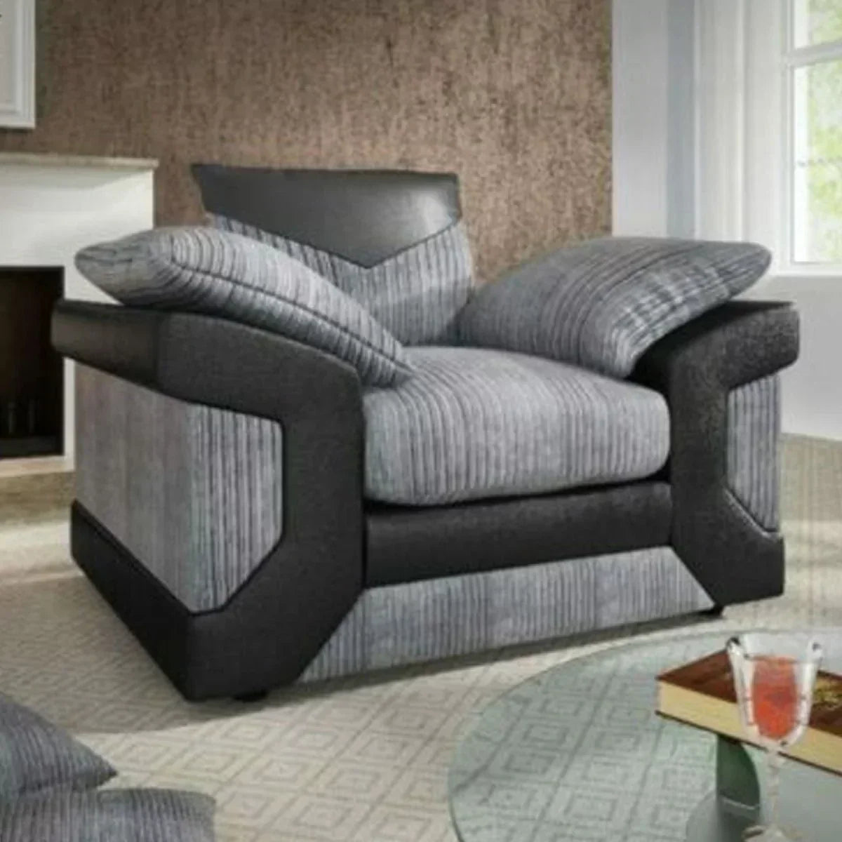 Sofa narożna Swansea II Jumbo Cord w kolorze czarno-szarym z podłokietnikiem po lewej i prawej stronie