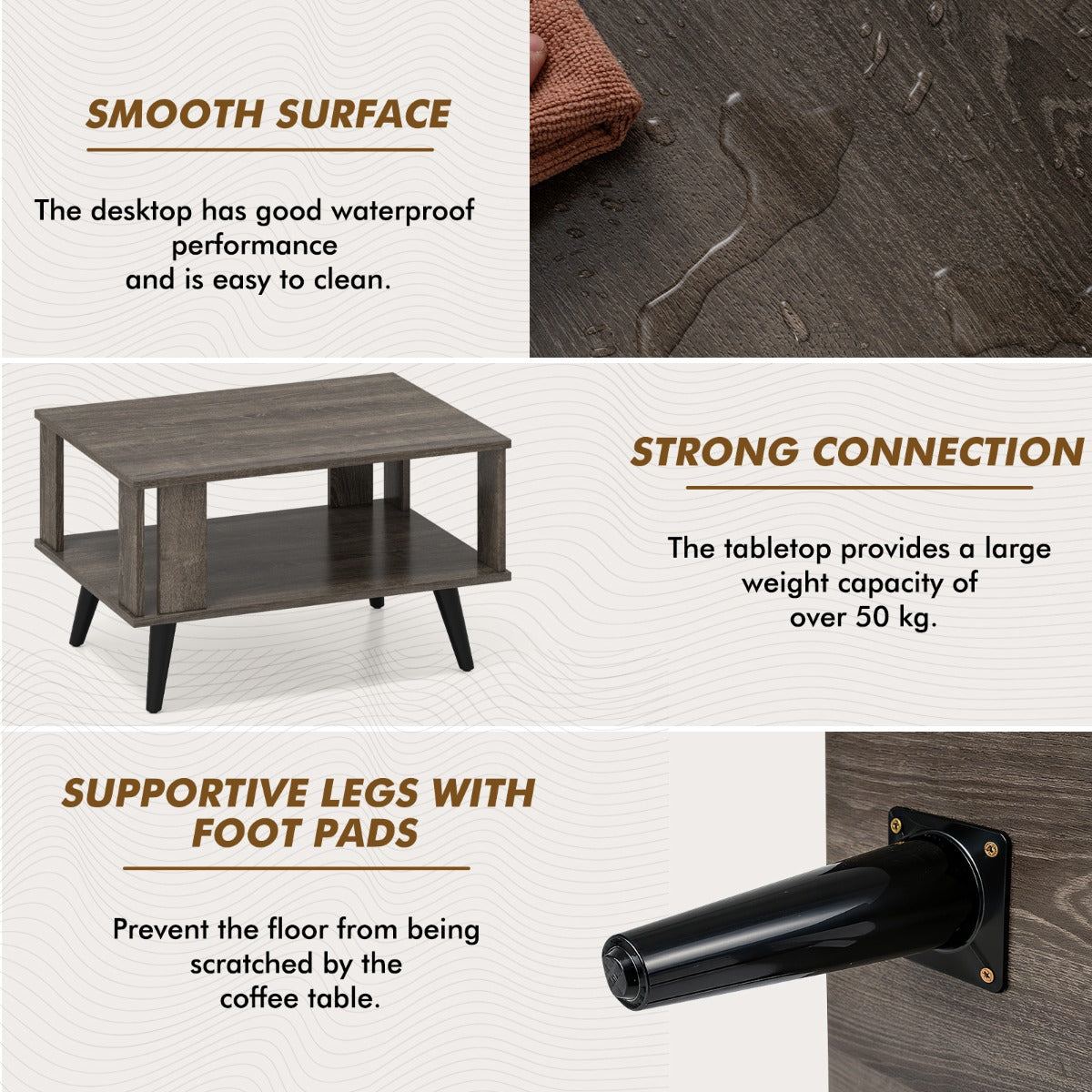 Wooden Industrial Coffee Table with Storage Shelf for Home Office-Grey