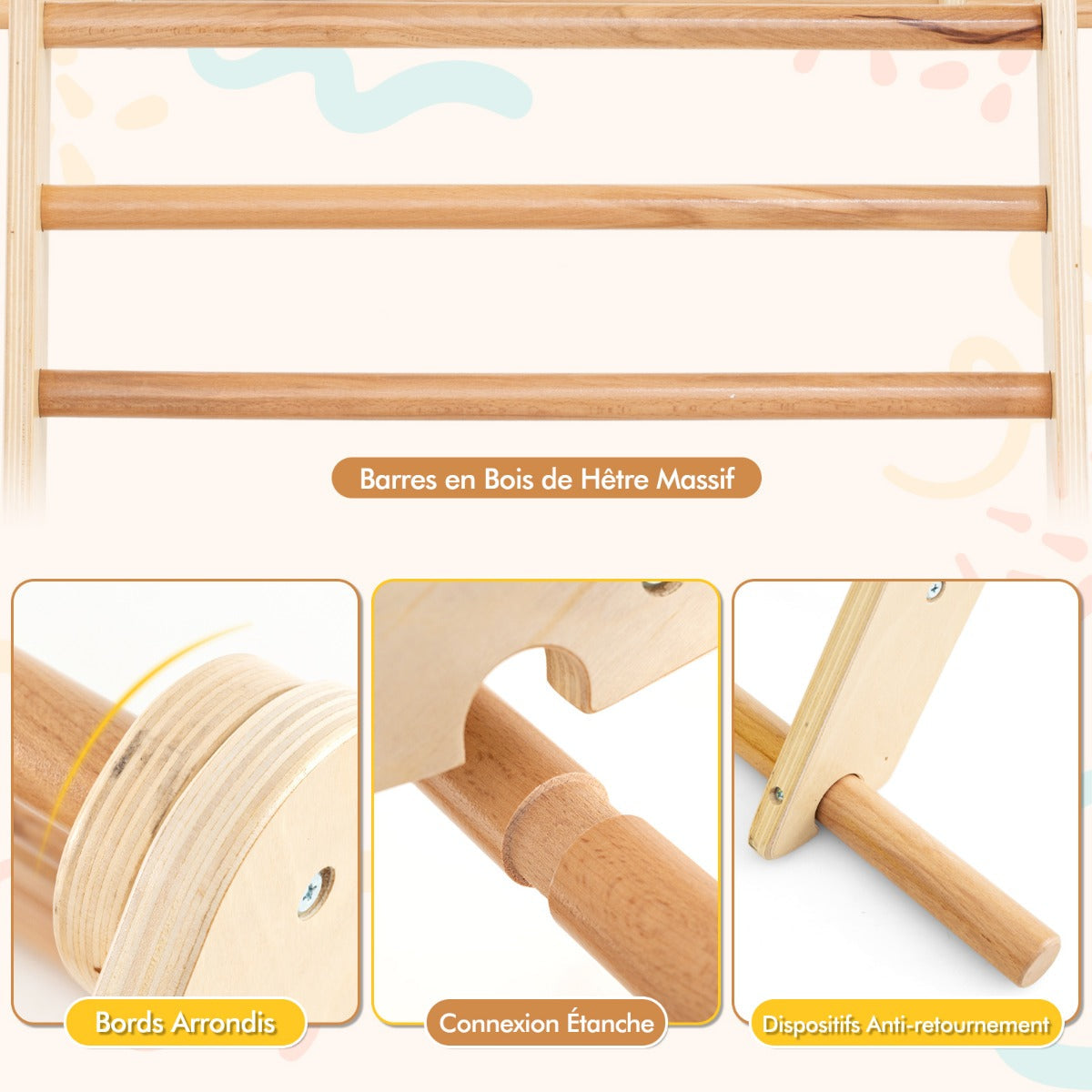Pikler Triangle Set Foldable Triangle Climber with Slide-Natural