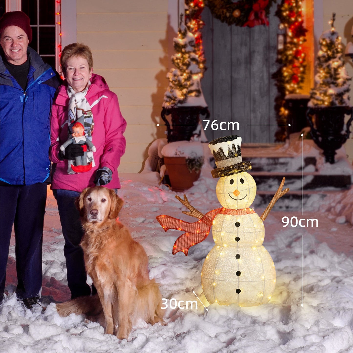 Outsunny 3FT Lighted Christmas Snowman, Waterproof Light up Yard Xmas Decor with 78 Warm-White LED Lights for Indoor Outdoor Garden, White