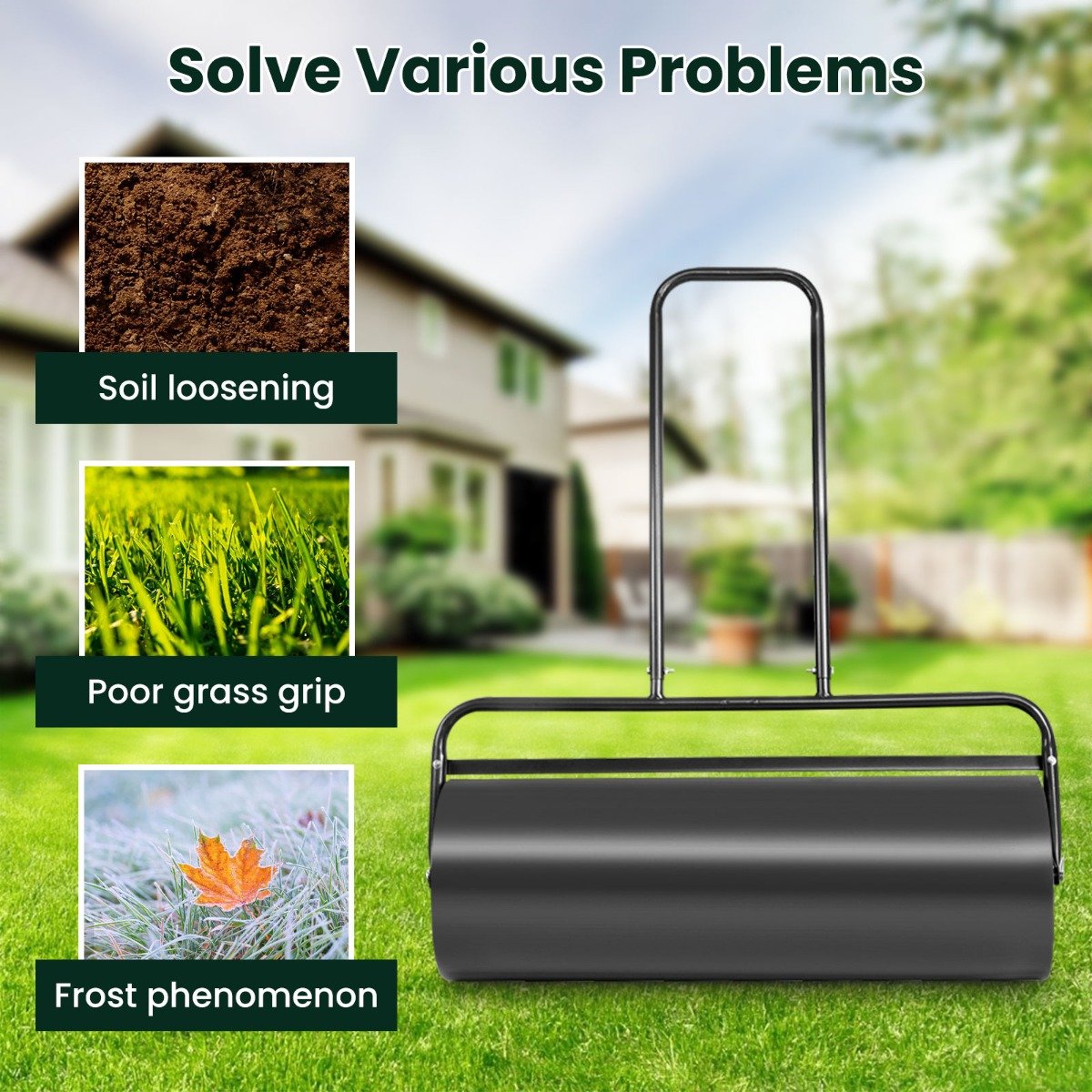 48 L Lawn Roller Steel Lawn Rolling Machine-Black