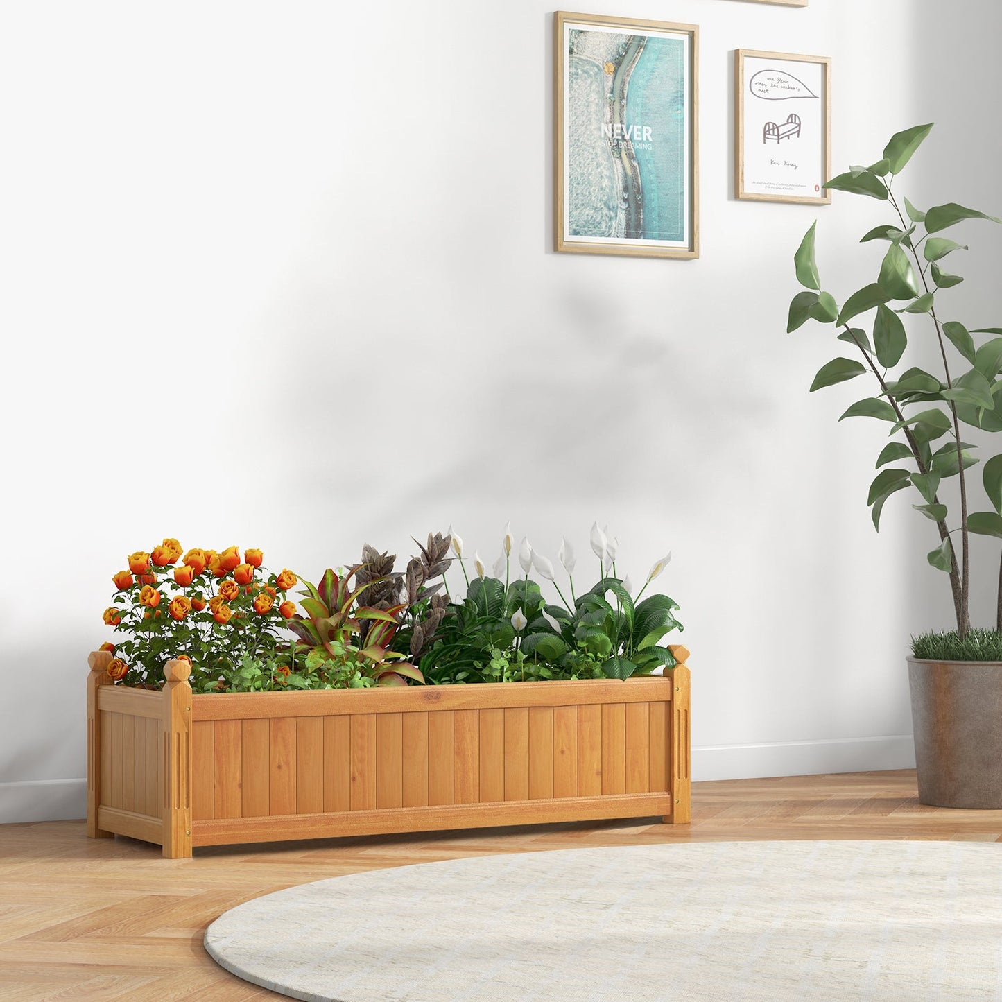 Wooden Raised Garden Bed with Drainage System for Garden