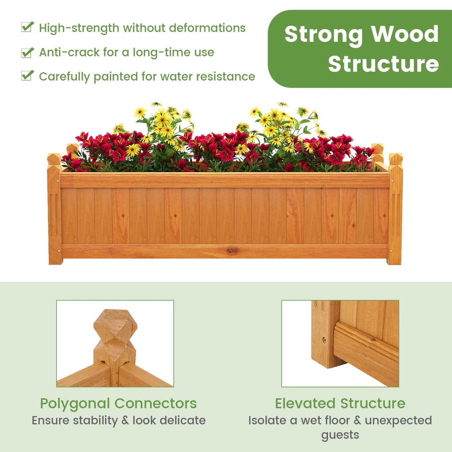 Wooden Raised Garden Bed with Drainage System for Garden