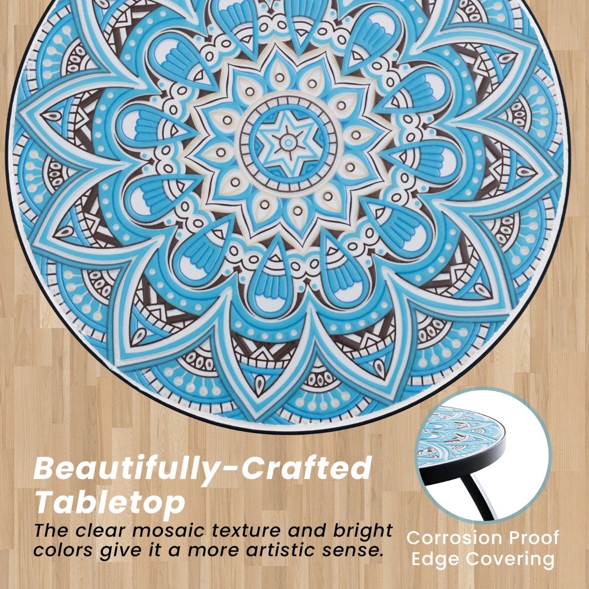 35 cm Round Patio End Table with Ceramic Tile Top