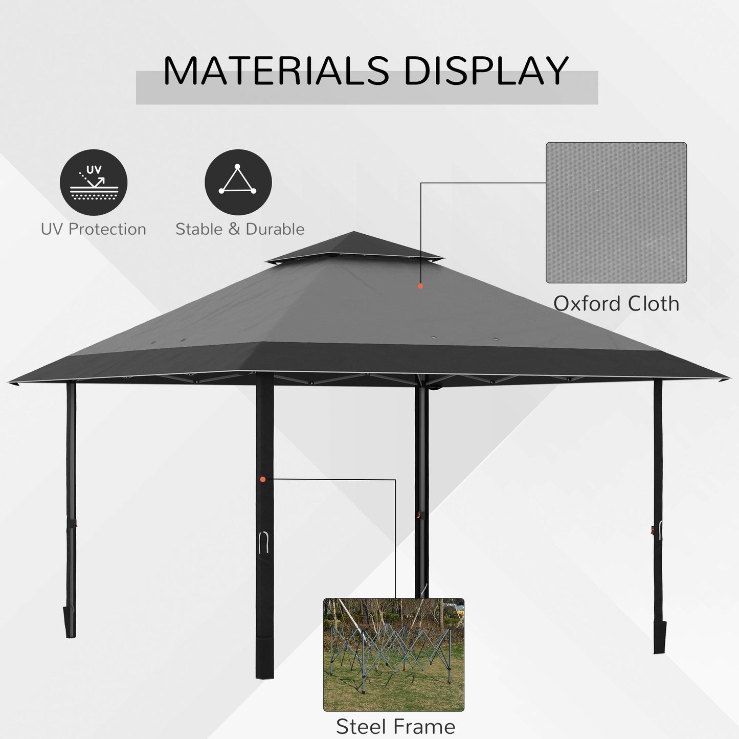 Outsunny 4 x 4m Pop-up Gazebo Double Roof Canopy Tent z ochroną UV, torbą na kółkach i 3-poziomową regulacją wysokości Outdoor Party, stalowa rama, szary