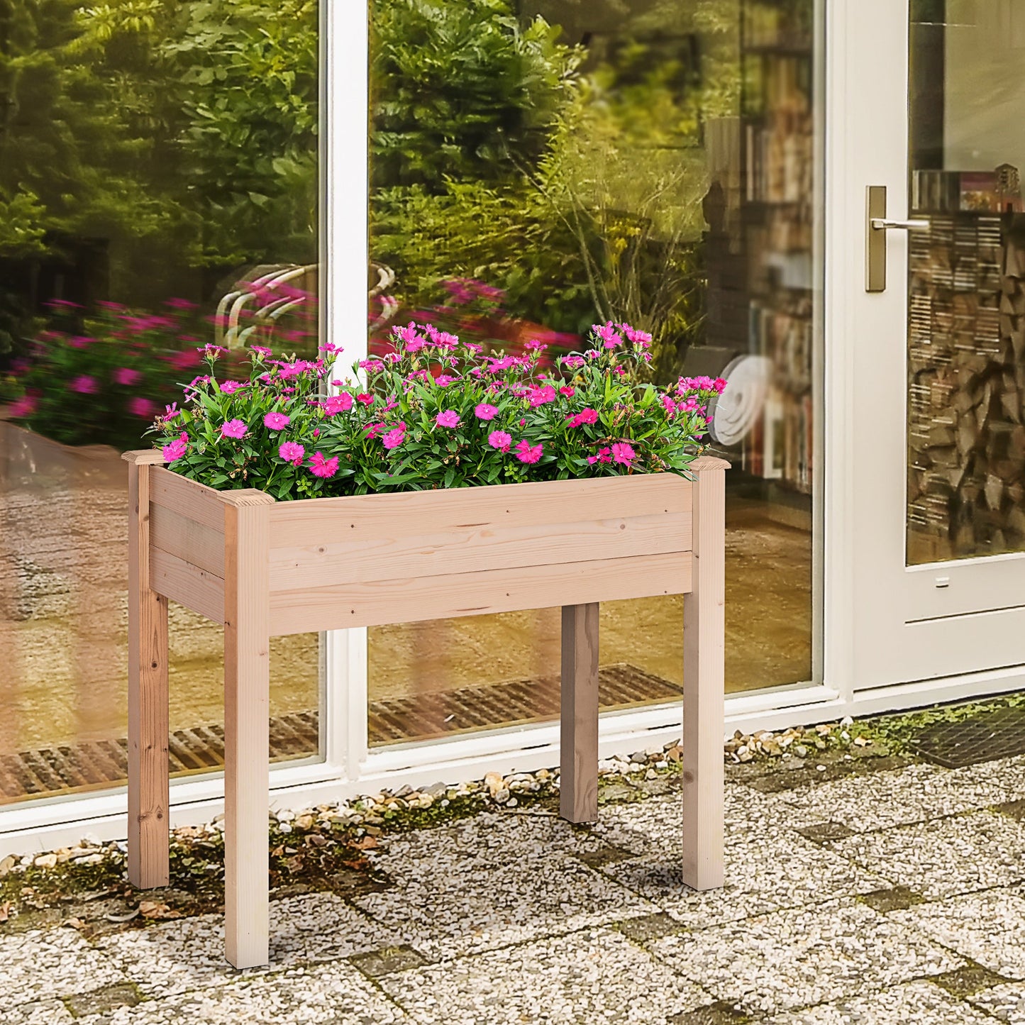 Outsunny Garden Wooden Planters_ Rectangular Raised Bed,Flower Box, Fir Wood Indoor/Outdoor, Oak Tone, 86L x 46W x 76Hcm
