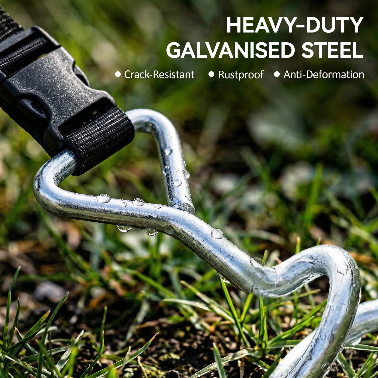 SPORTNOW 4Pcs Trampoline Anchor Kit, 32 cm Galvanised Trampoline Stakes, Spiral Ground Anchors with Triangle Head, Straps