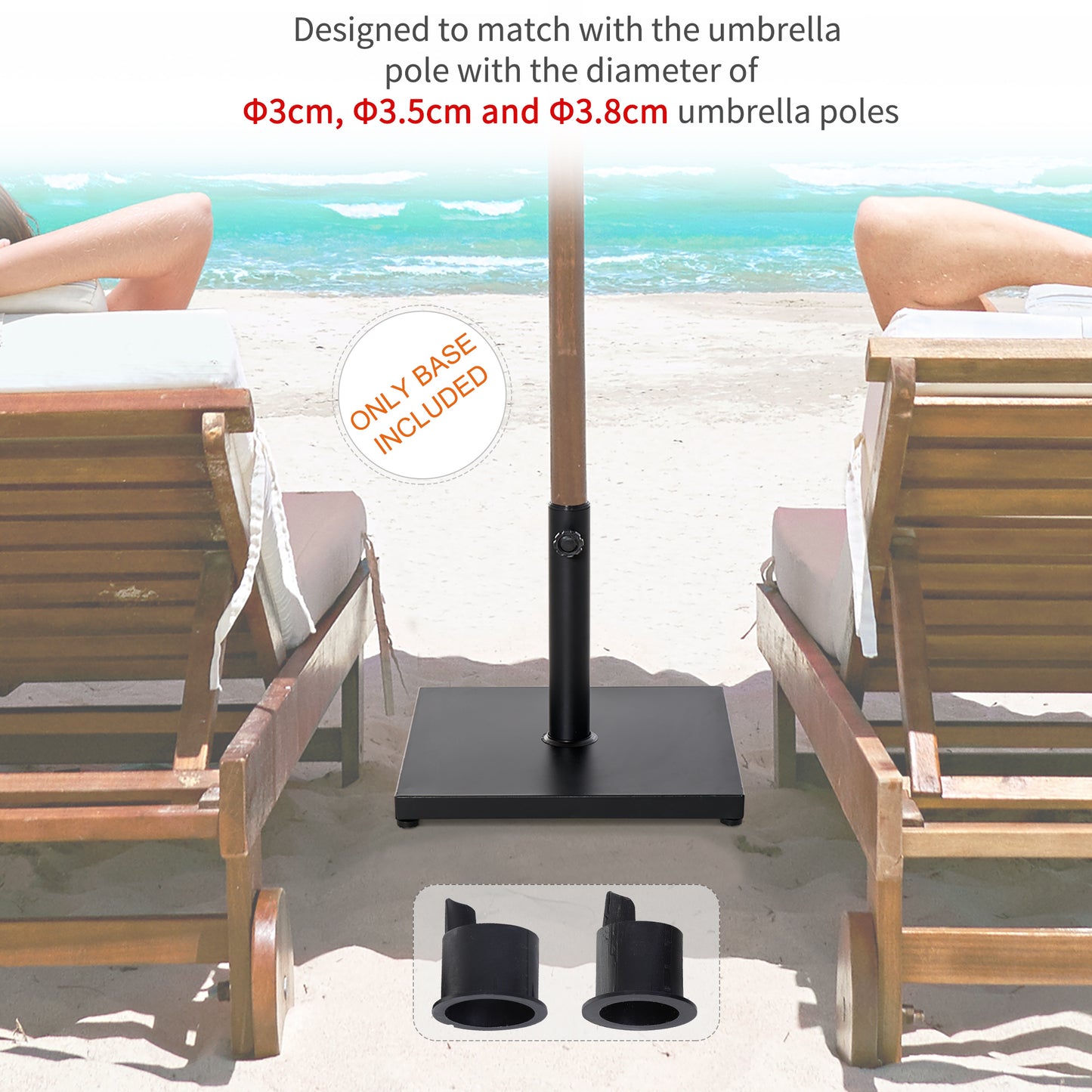 Outsunny â35/38/48MM 18KG Steel Square Parasol Stand Base w/ Adjustable Knob Umbrella Stand Garden Patio Outdoor Home, Black