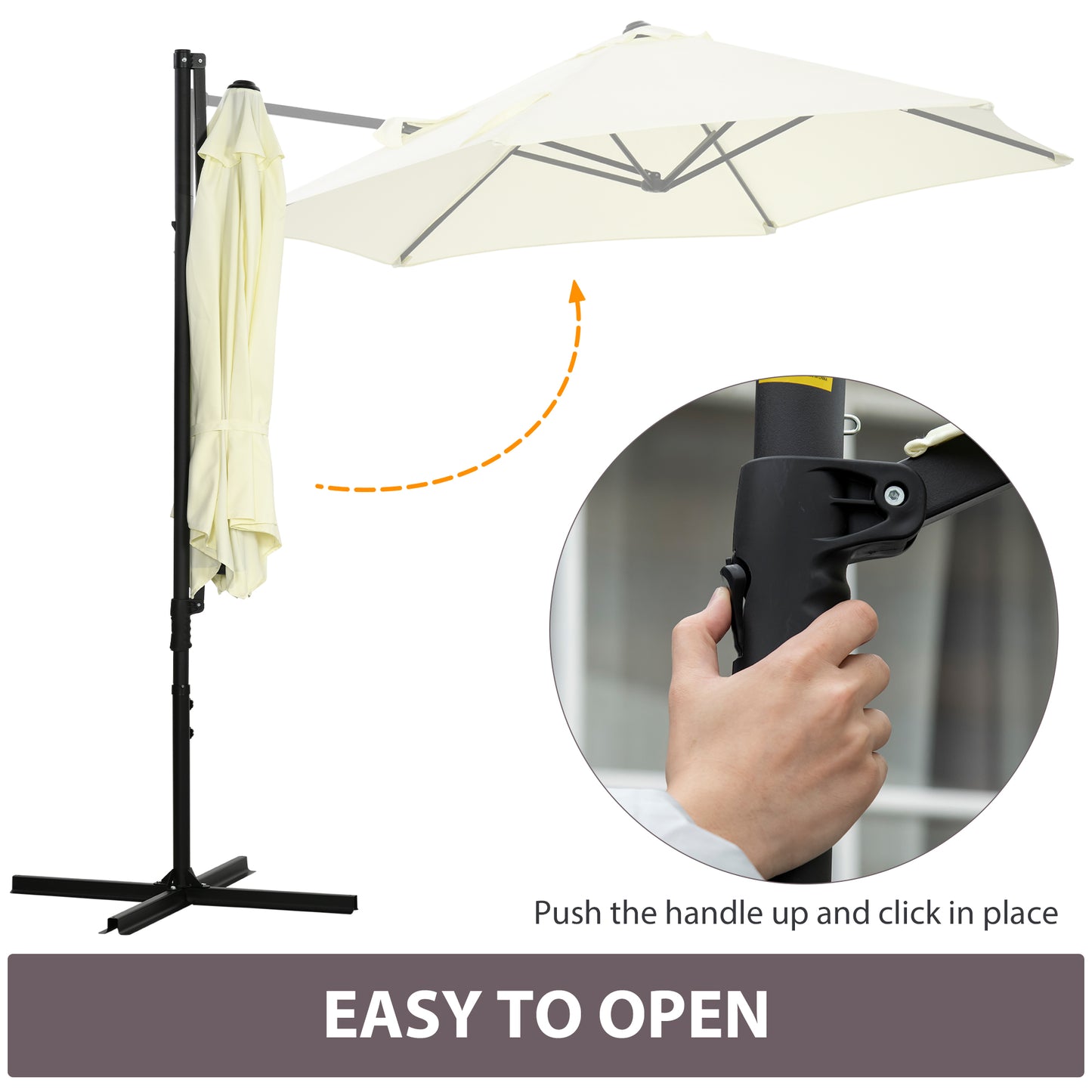 Outsunny 2.5M Garden Cantilever Parasol, Offset Roma Patio Umbrella Hanging Sun Shade Canopy Shelter with 360° Rotation and Cross Base, Beige