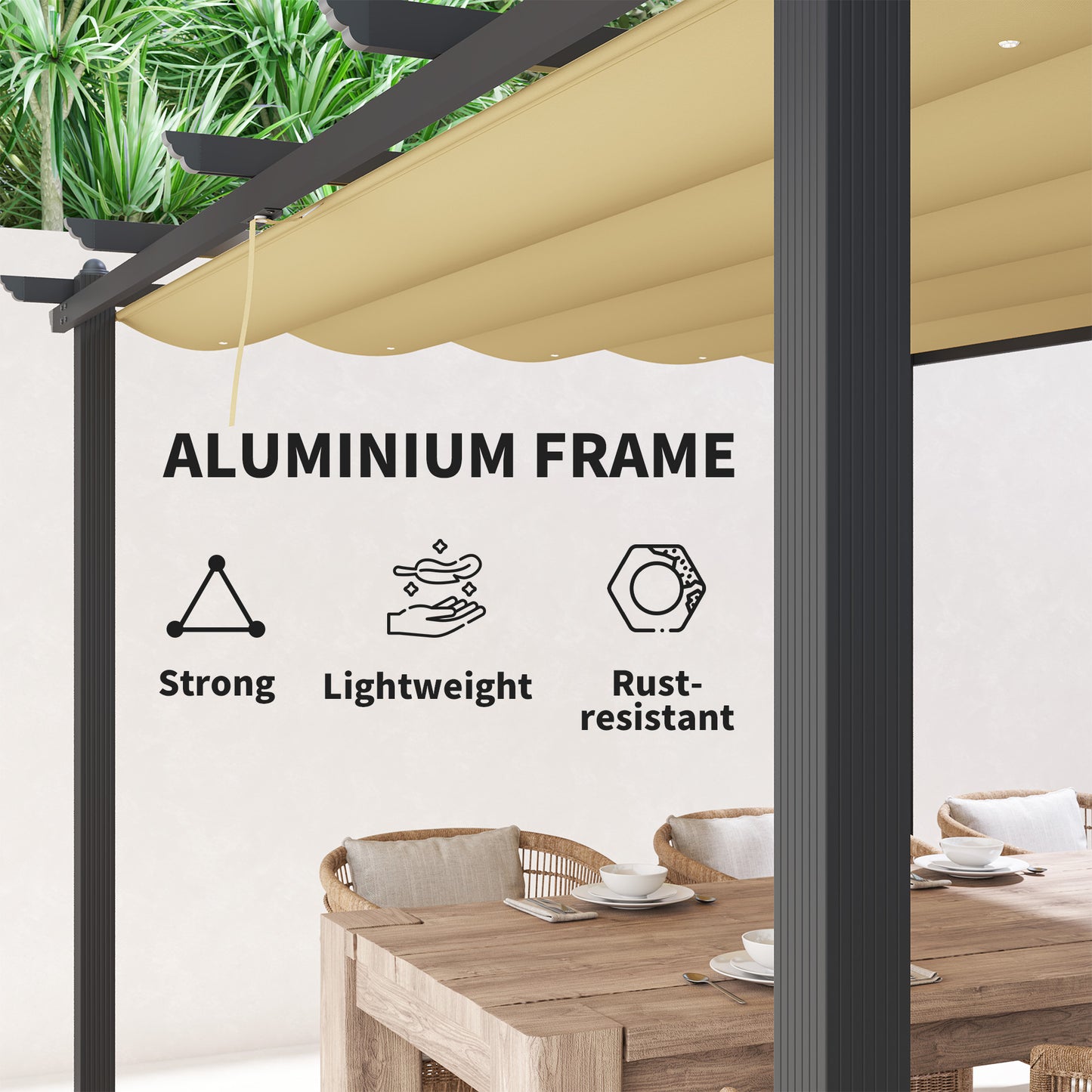 Outsunny 3 x 4m aluminiowa pergola z rozsuwanym dachem - khaki