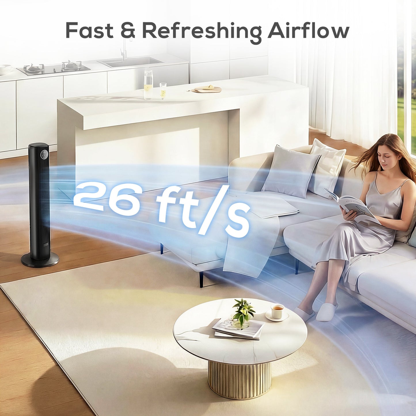 HOMCOM 28dB Tower Fan for Bedroom, 26 ft/s Velocity Standing Cooling Fan with 80° Oscillating, 12 Speeds, LED Display, 4 Modes, 12H Timer, Remote Control, 36 inch, Black