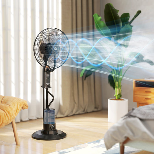 HOMCOM Pedestal Fan with Water Mist Spray, Spray Misting Fan with 70° Oscillation, Tilt Head, 3 Speeds, 3 Modes, Adjustable Mist, 3.2L Water Tank, for Home, 120 cm