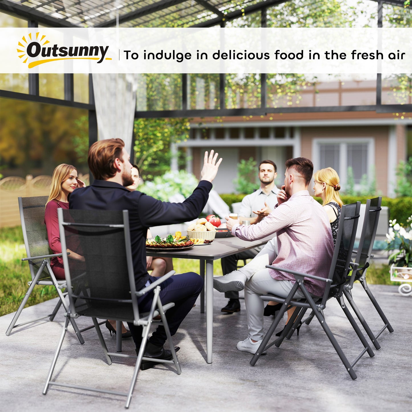 Stół ogrodowy Outsunny, stół jadalny na zewnątrz dla 6 osób, 160 x 90 x 74 cm, z odporną na rdzę metalową ramą, blatem WPC, na balkon, taras, ciemnoszary