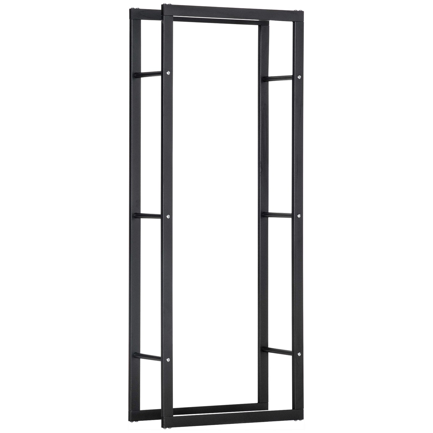 HOMCOM Metalowy stojak na drewno opałowe, wysoki stojak na drewno opałowe, do wewnątrz i na zewnątrz, półka do przechowywania drewna kominkowego, czarny, 60 szer. x 25 gł. x 150 wys. cm