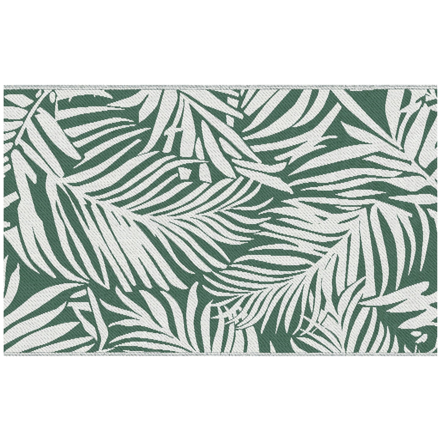 Outsunny Reversible Outdoor RV Rug, 1,5 x 2,4 m Patio Floor Mat, Wodoodporny plastikowy dywanik słomiany do ogrodu, na pokład, piknik, plażę, kemping, zielone liście, zielony i biały