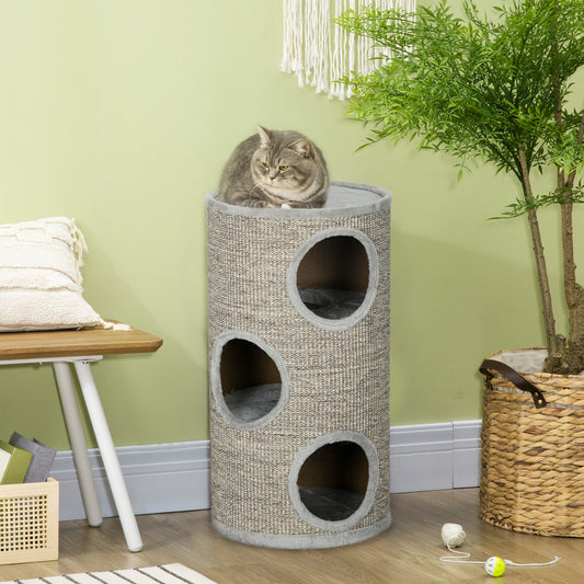PawHut Cat Climbing Frame, Covered with Sisal, Cosy Platform - Light Grey