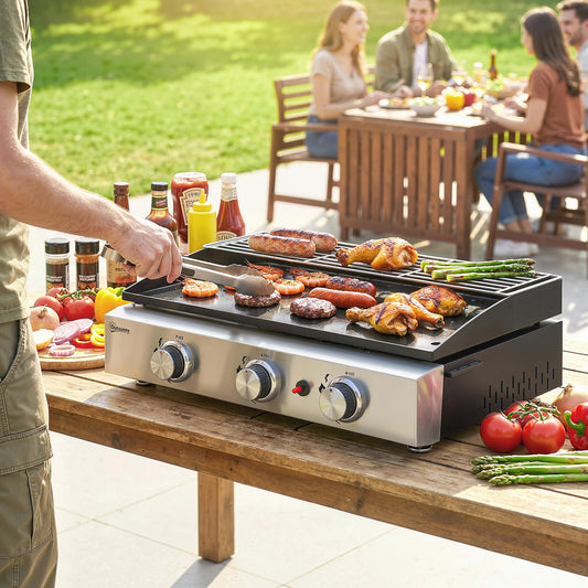 Outsunny 3 Burner Grill Griddle in Black, image 2