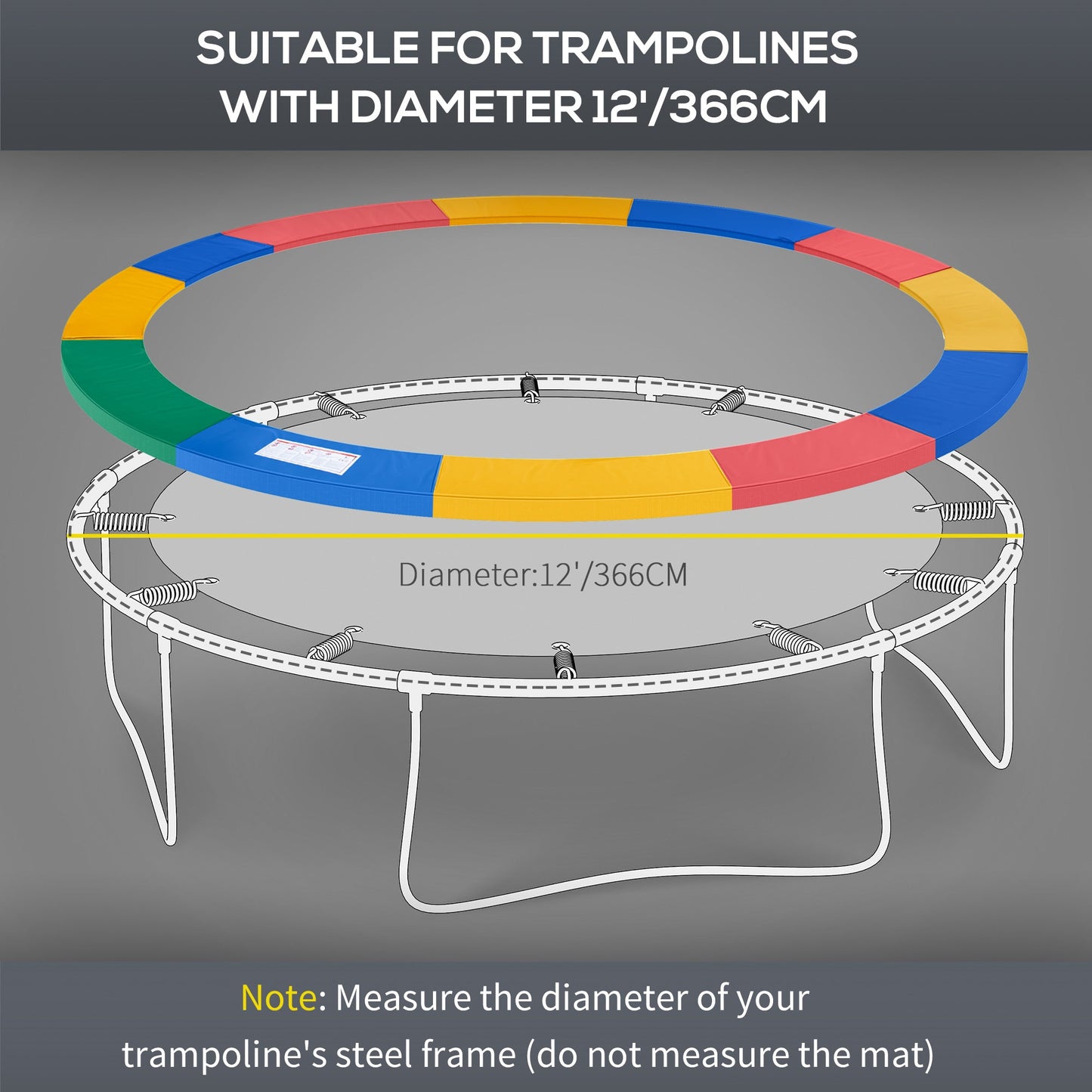 HOMCOM 12FT Replacement Trampoline Pad Thick Foam Safety Ã366cm Spring Cover Bounce Padding - Multi Coloured