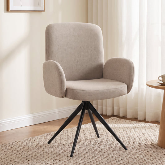 HOMCOM Swivel Accent Chair, Upholstered Linen-Look Armchair with Curved Backrest, Wrapped Armrests for Living Room, Light Brown