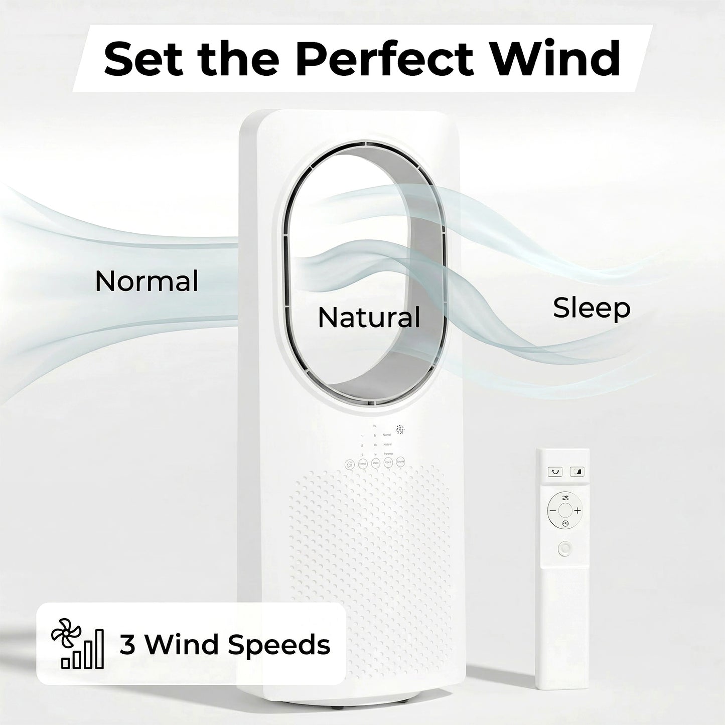 HOMCOM Bladeless Tower Fan for Bedroom, 36dB Standing Cooling Fan with 45° Oscillating, 3 Speeds, 3 Modes, 15H Timer, White