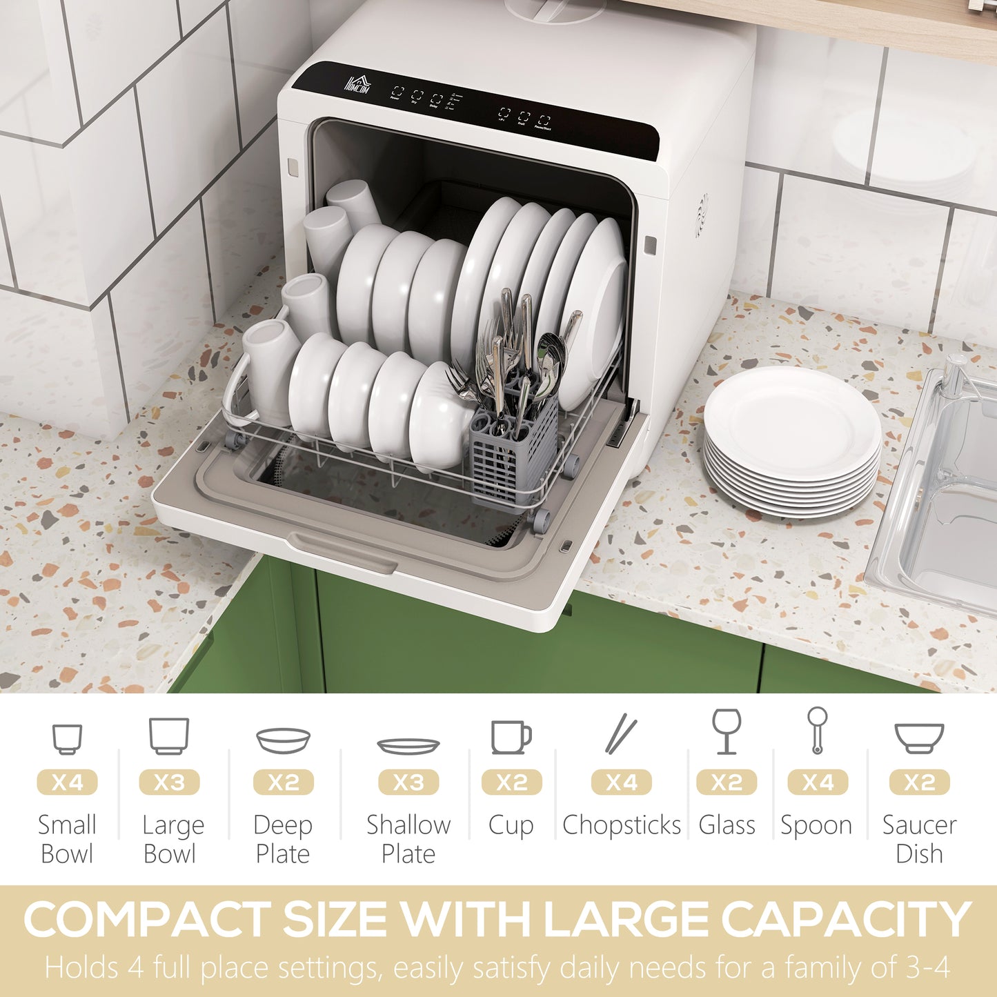 HOMCOM Multi-Program 6L Tabletop Dishwasher